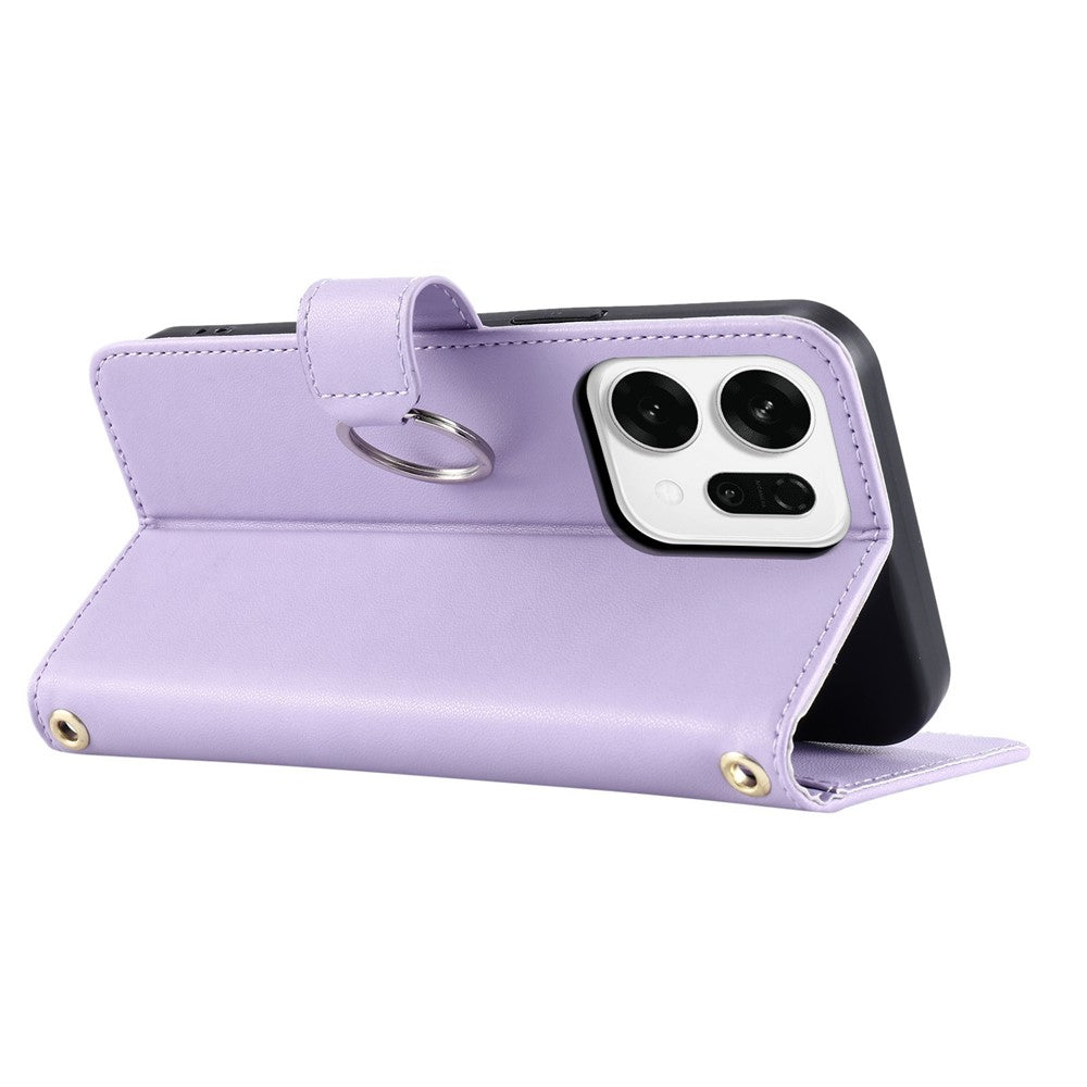 For Oppo Reno14 Pro 5G (Global) Case Ring Buckle Wallet Stand Rhombus Crossbody Leather Mobile Cover - Purple
