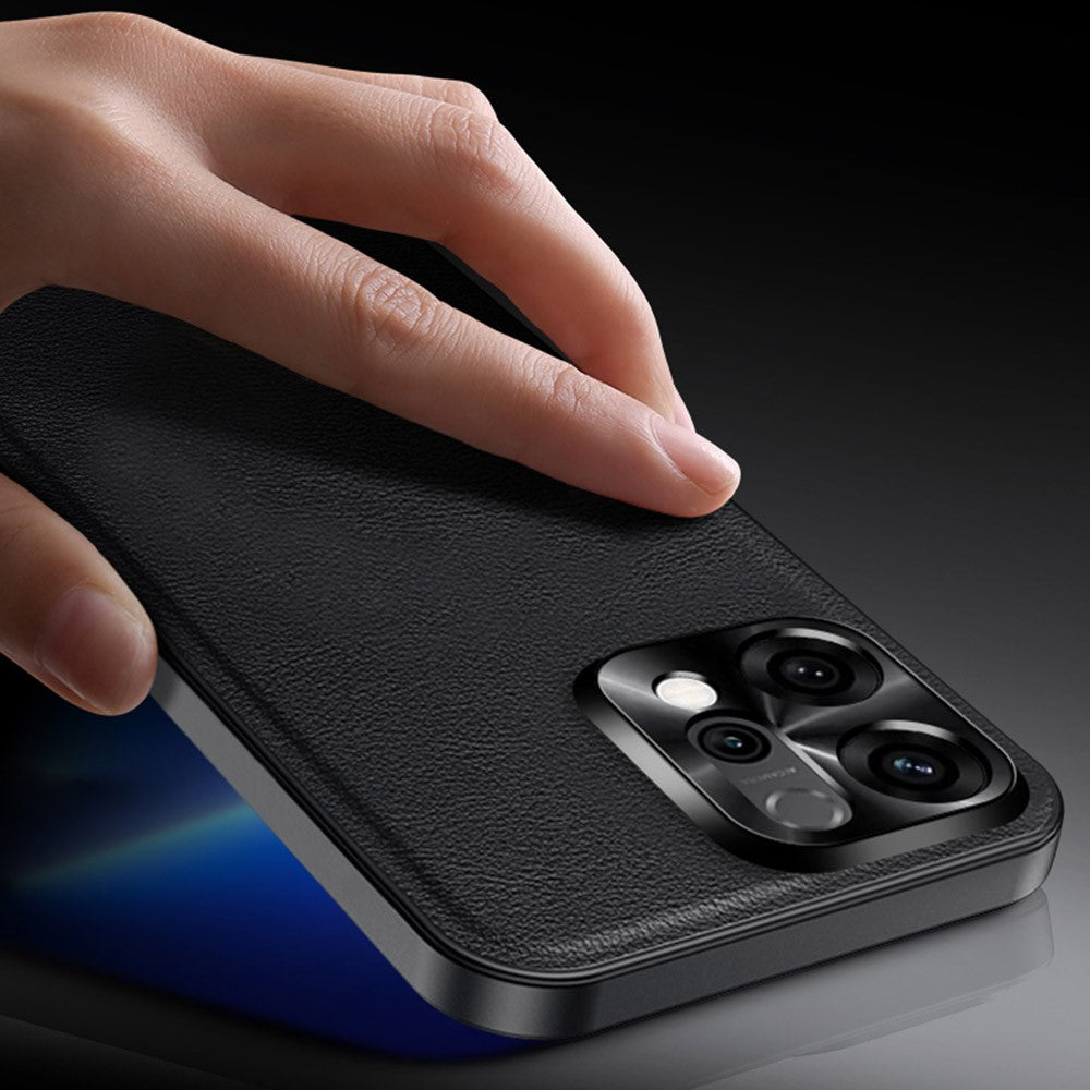 For Oppo Reno14 Pro 5G (Global) Case PU + TPU + PC Phone Back Cover with Metal Lens Frame - Black