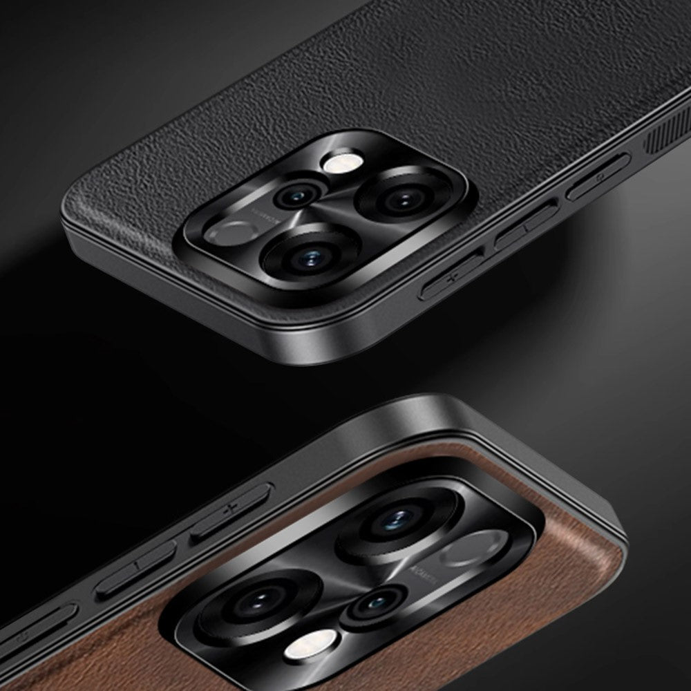 For Oppo Reno14 Pro 5G (Global) Case PU + TPU + PC Phone Back Cover with Metal Lens Frame - Brown