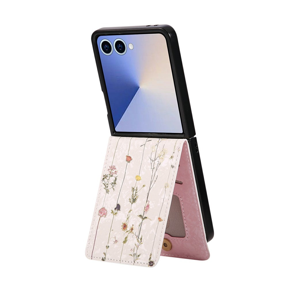 For Samsung Galaxy Z Flip7 5G Case Flower Leather PC RFID Blocking Phone Cover Card Slots - Dried Flower