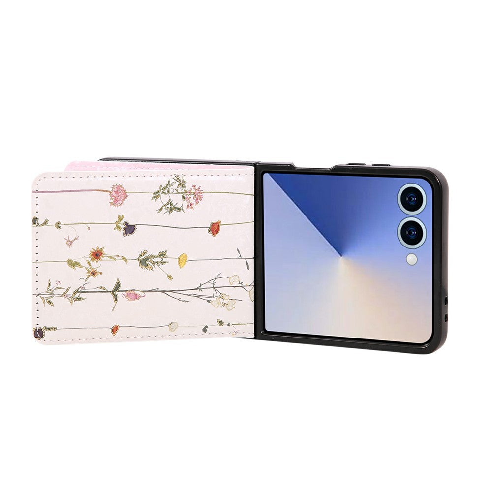 For Samsung Galaxy Z Flip7 5G Case Flower Leather PC RFID Blocking Phone Cover Card Slots - Dried Flower
