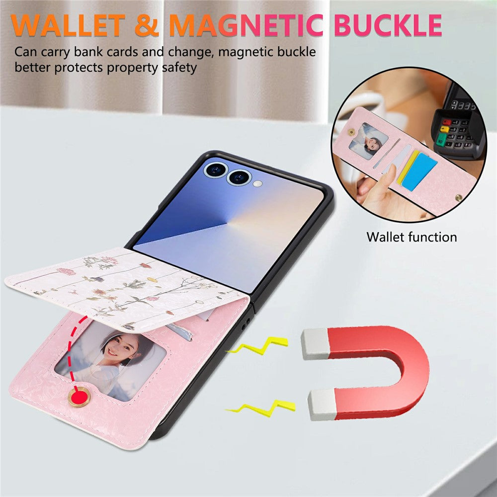 For Samsung Galaxy Z Flip7 5G Case Flower Leather PC RFID Blocking Phone Cover Card Slots - Dried Flower