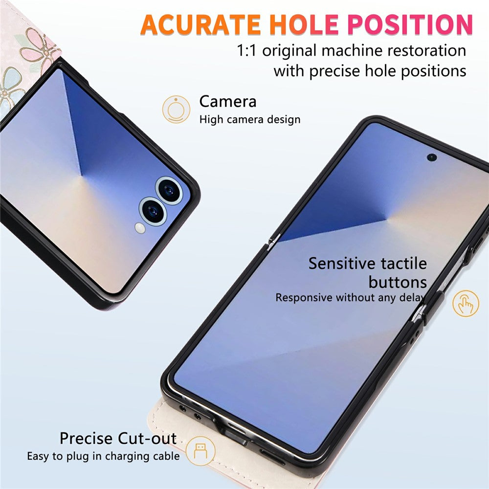 For Samsung Galaxy Z Flip7 5G Case Flower Leather PC RFID Blocking Phone Cover Card Slots - Flowers