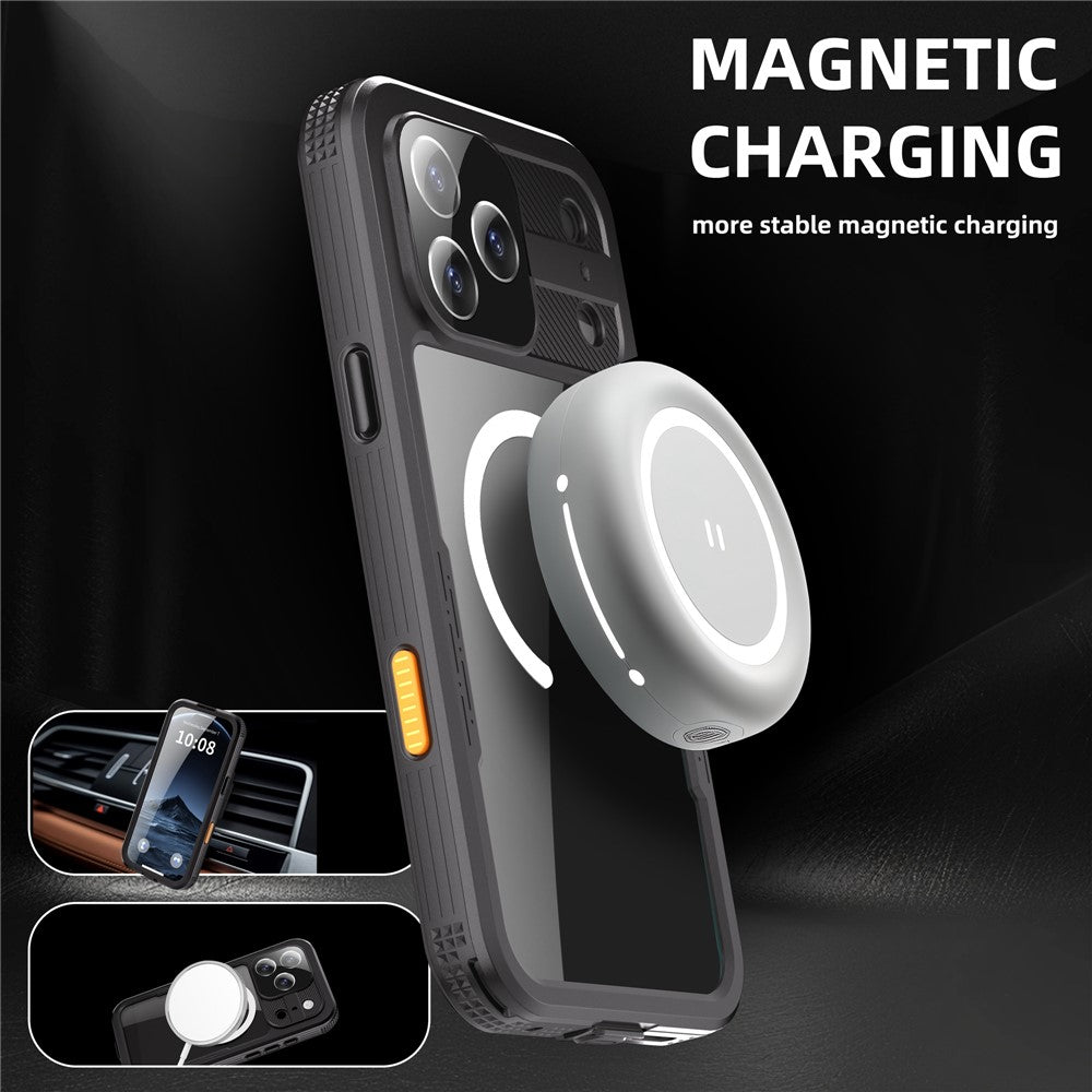 SHELLBOX For iPhone 17 Pro Max IP68 Waterproof Case Compatible with MagSafe Clear Phone Cover - Black
