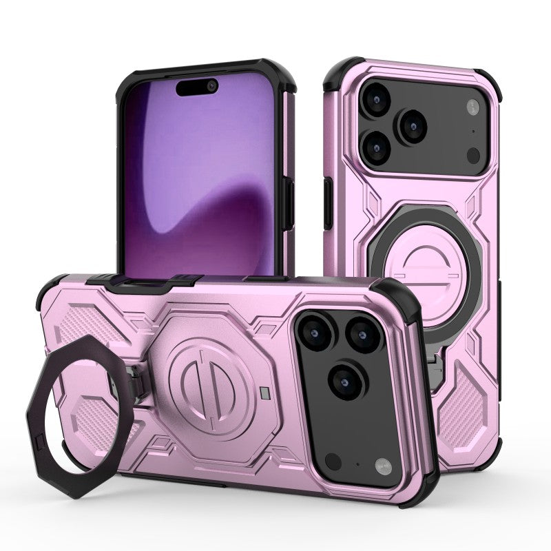 For iPhone 17 Pro Max Case Kickstand with 2Pcs Screen Film WANLONFENG KJ Series PC TPU Phone Cover (Big Lens Hole) - Purple