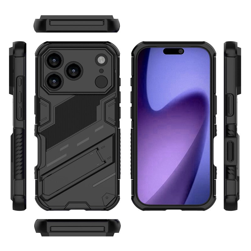 For iPhone 17 Pro Max Case with 2Pcs Tempered Glass WANLONFENG KK Series PC TPU Phone Cover Kickstand Precise Cutouts - Black