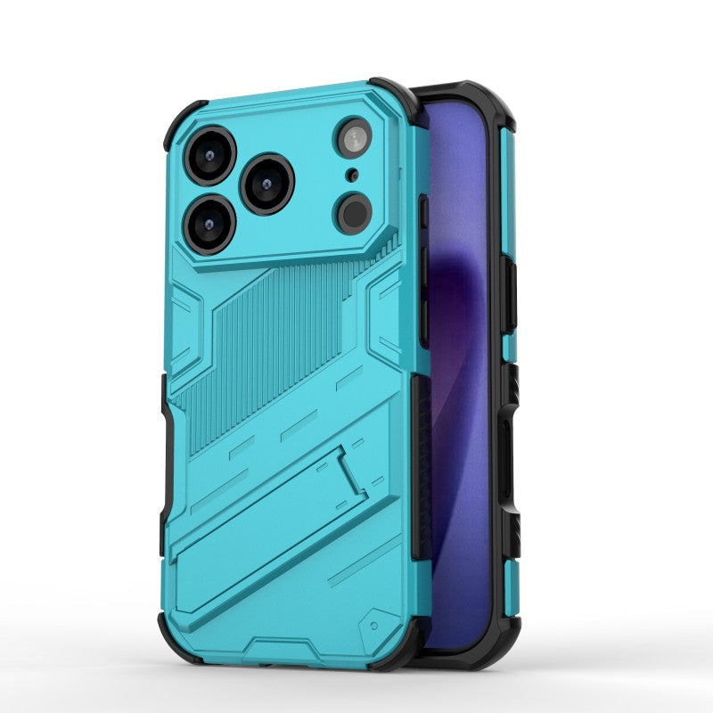 For iPhone 17 Pro Max Case with 2Pcs Tempered Glass WANLONFENG KK Series PC TPU Phone Cover Kickstand Precise Cutouts - Blue