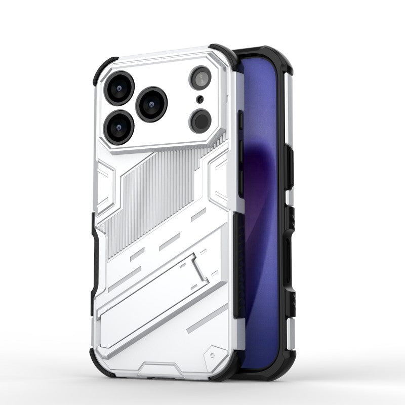 For iPhone 17 Pro Max Case with 2Pcs Tempered Glass WANLONFENG KK Series PC TPU Phone Cover Kickstand Precise Cutouts - Silver