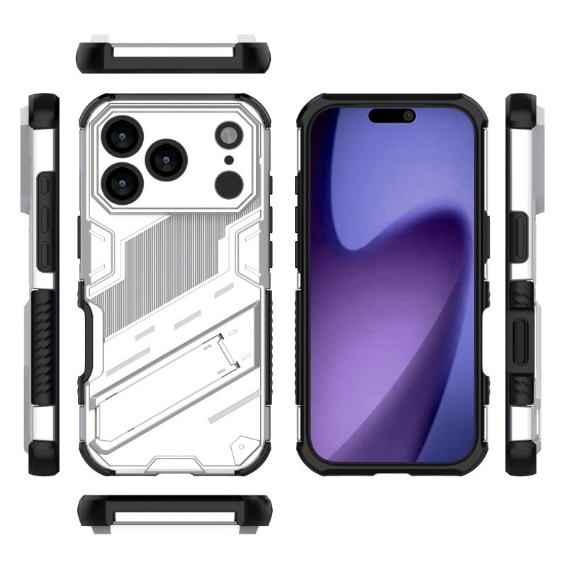 For iPhone 17 Pro Max Case with 2Pcs Tempered Glass WANLONFENG KK Series PC TPU Phone Cover Kickstand Precise Cutouts - Silver