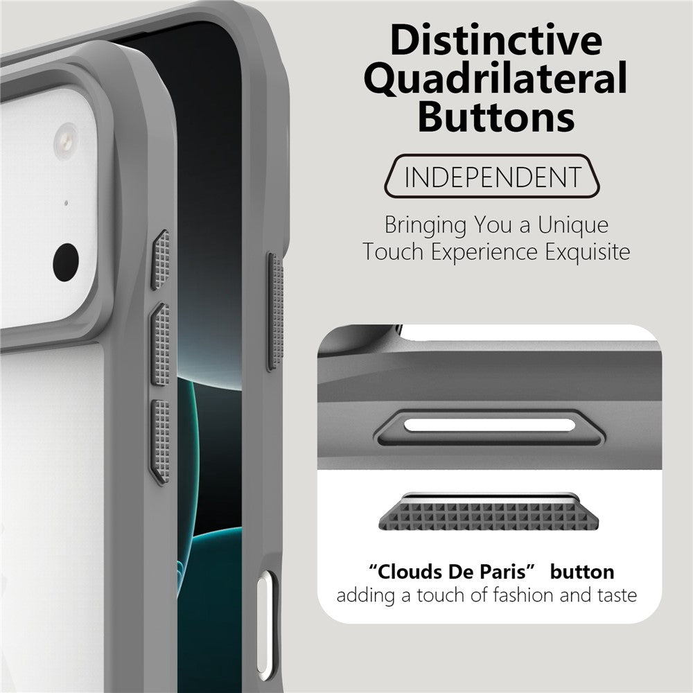 For iPhone 17 Pro Max Case Anti-Scratch TPU + PC Hybrid Phone Cover - Grey