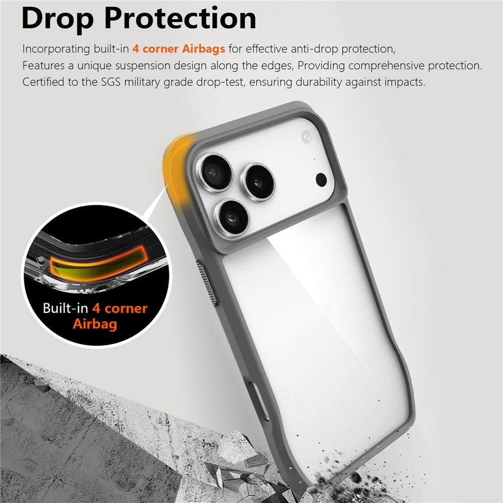 For iPhone 17 Pro Max Case Anti-Scratch TPU + PC Hybrid Phone Cover - Grey
