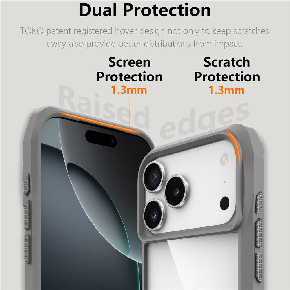 For iPhone 17 Pro Max Case Anti-Scratch TPU + PC Hybrid Phone Cover - Grey