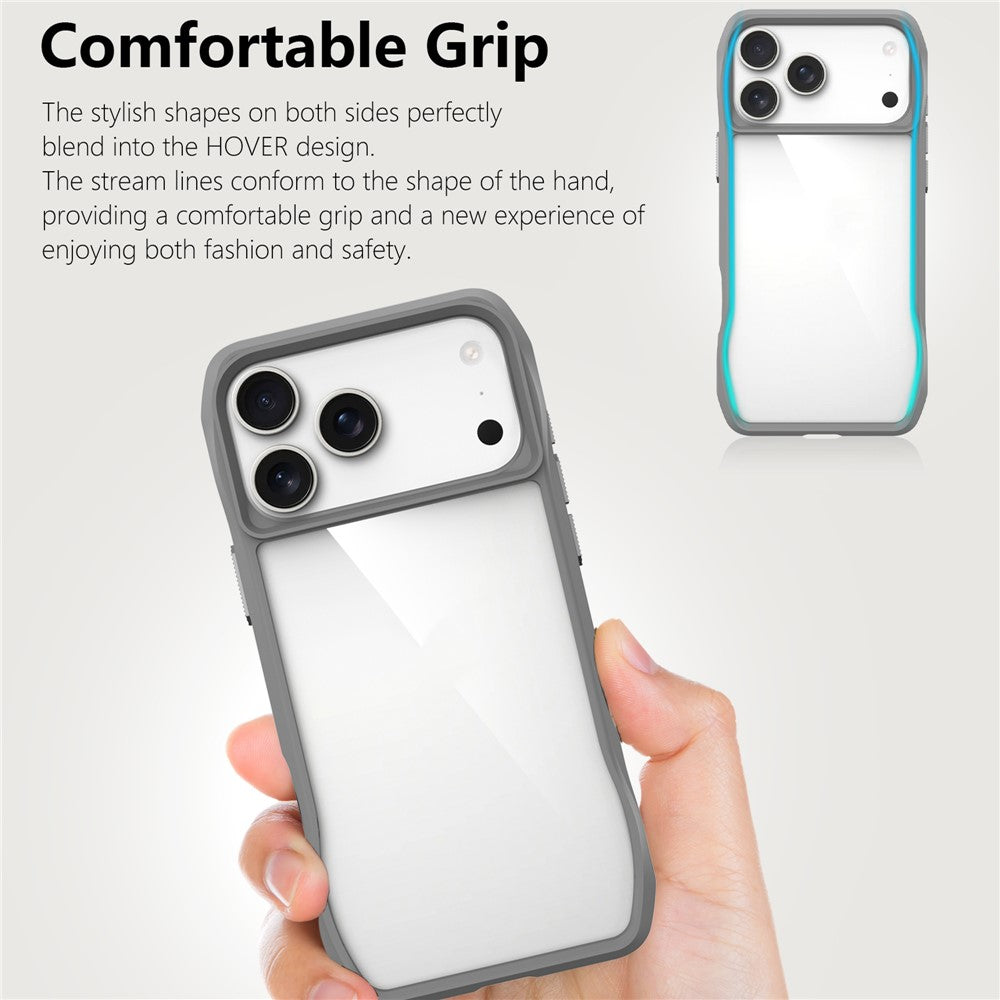 For iPhone 17 Pro Max Case Anti-Scratch TPU + PC Hybrid Phone Cover - Grey
