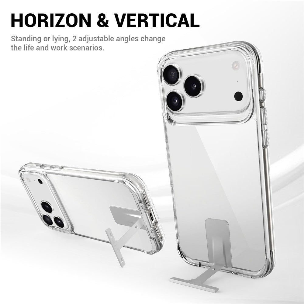 For iPhone 17 Pro Max Case TPU + PC Transparent Phone Cover with Kickstand