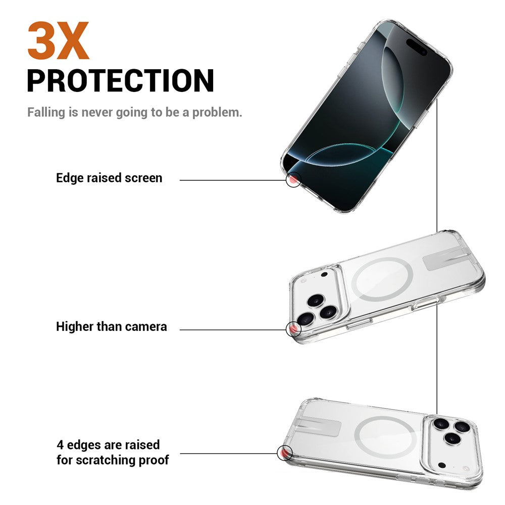 For iPhone 17 Pro Max Case Compatible with MagSafe TPU + PC Clear Phone Cover with Kickstand - Transparent