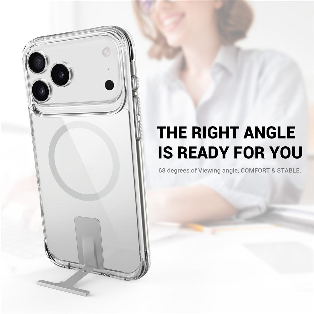 For iPhone 17 Pro Max Case Compatible with MagSafe TPU + PC Clear Phone Cover with Kickstand - Transparent
