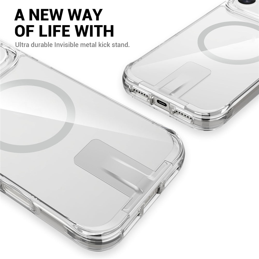 For iPhone 17 Pro Max Case Compatible with MagSafe TPU + PC Clear Phone Cover with Kickstand - Transparent