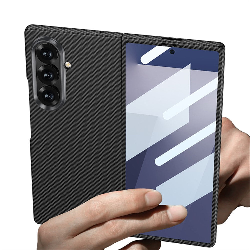 GKK For Samsung Galaxy Z Fold7 5G Case Carbon Fiber Texture PC Tempered Glass Slim Phone Cover with Metal Lens Frame - Green