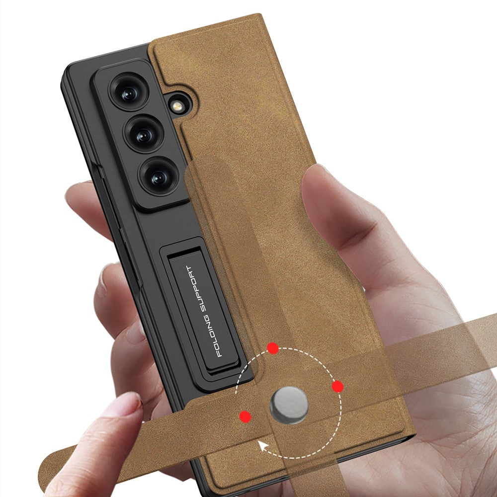 GKK For Samsung Galaxy Z Fold7 5G Case Matte PU + PC + Tempered Glass Wallet Phone Cover with Stand - Green