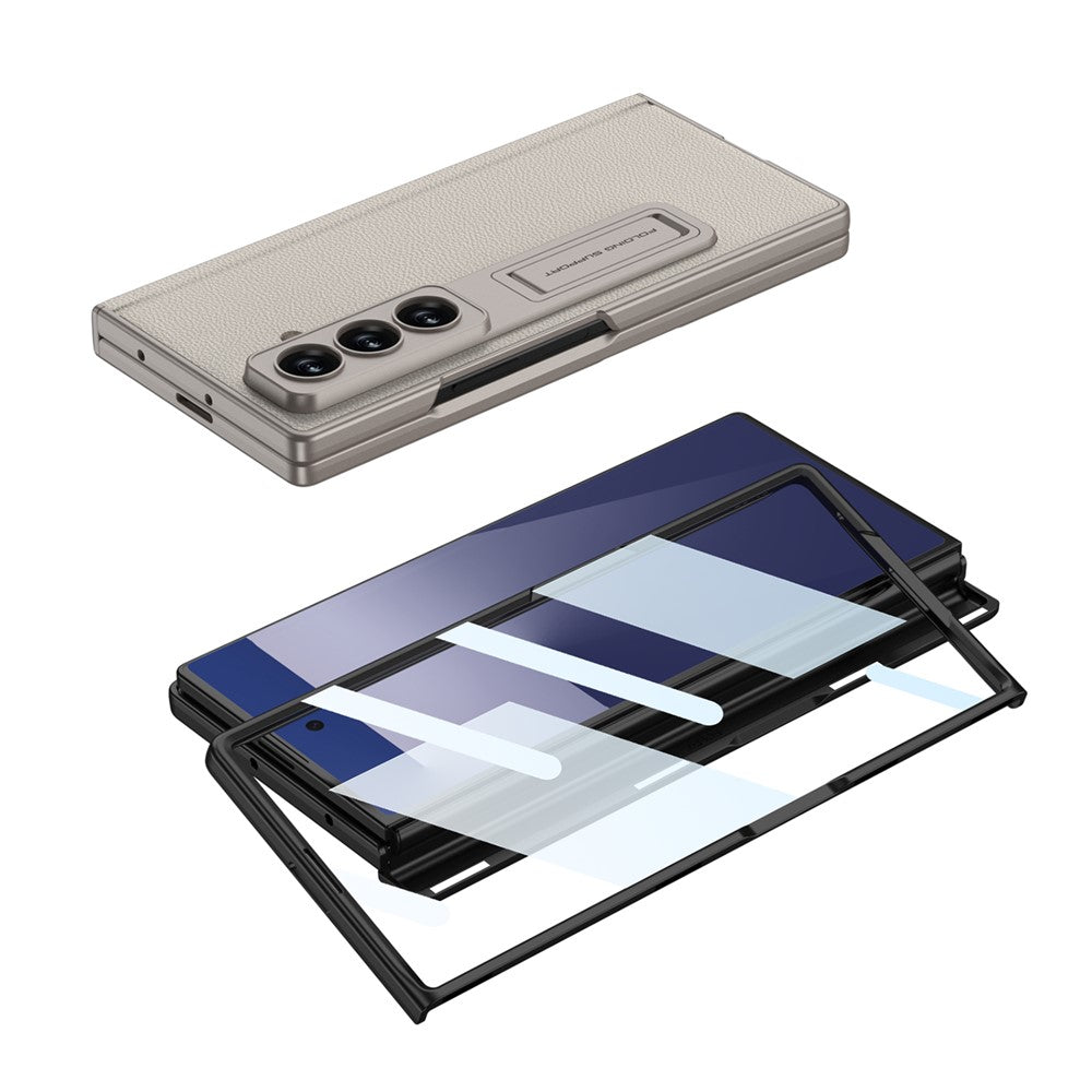 GKK For Samsung Galaxy Z Fold7 5G Case with Kickstand Hinge Protection PC + Tempered Glass Phone Cover - Titanium Grey