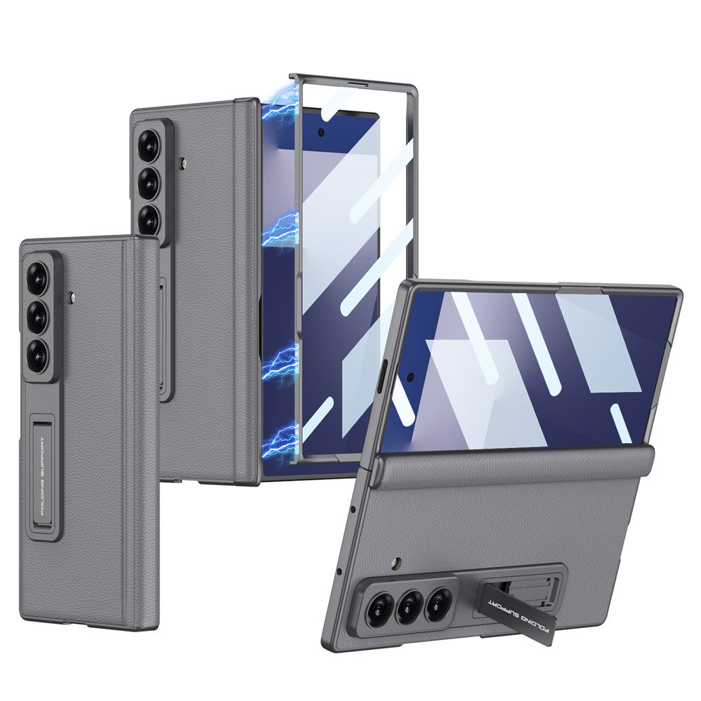 GKK For Samsung Galaxy Z Fold7 5G Case with Kickstand Hinge Protection PC + Tempered Glass Phone Cover - Grey