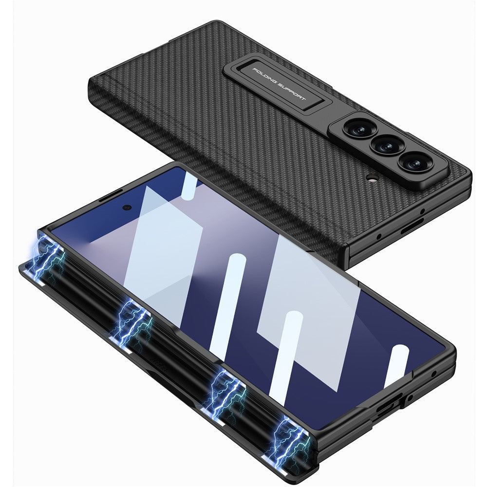 GKK For Samsung Galaxy Z Fold7 5G Case with Kickstand Hinge Protection PC + Tempered Glass Phone Cover - Midnight Blue