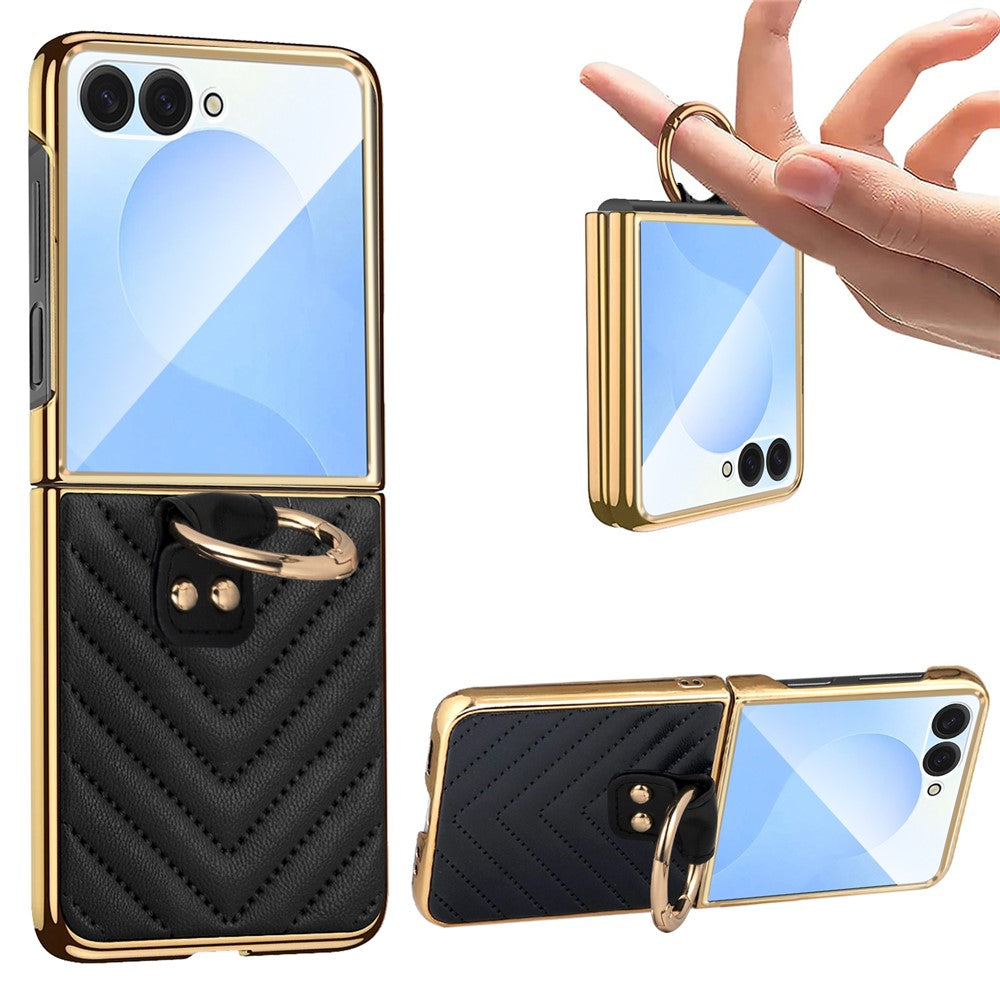 For Samsung Galaxy Z Flip7 5G Case V-Shape Pattern Kickstand PC Phone Cover - Green