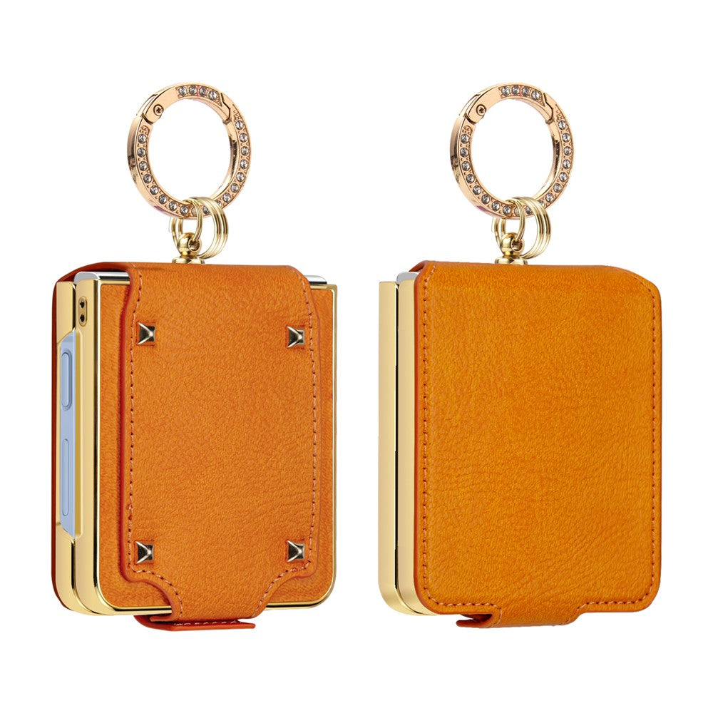For Samsung Galaxy Z Flip7 5G Case PU + PC Protective Phone Cover with Finger Holder - Orange