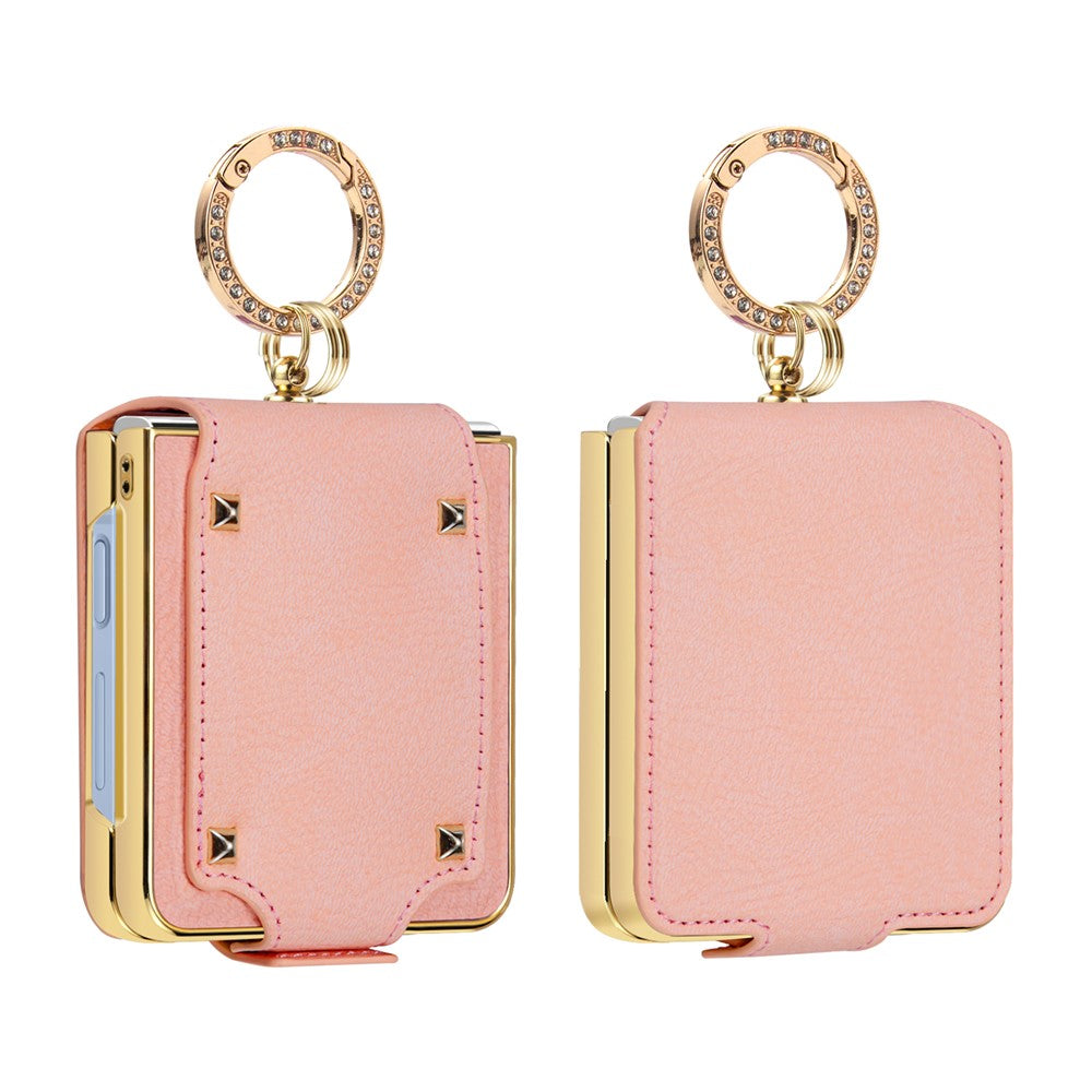 For Samsung Galaxy Z Flip7 5G Case PU + PC Protective Phone Cover with Finger Holder - Pink