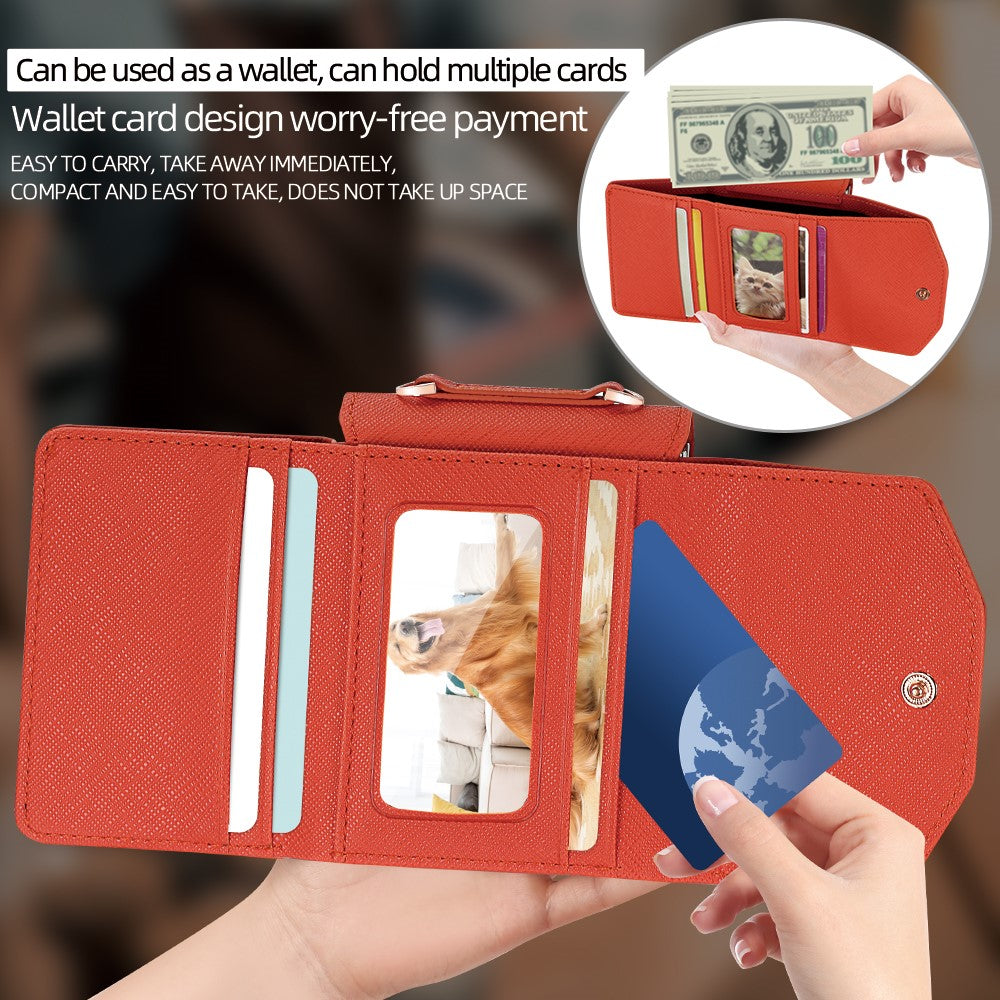 For Samsung Galaxy Z Flip7 5G Wallet Case PU + PC Shockproof Phone Cover with Wrist Strap - Orange