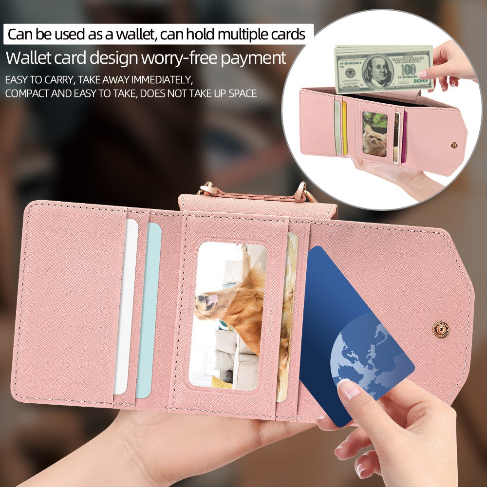 For Samsung Galaxy Z Flip7 5G Wallet Case PU + PC Shockproof Phone Cover with Wrist Strap - Pink