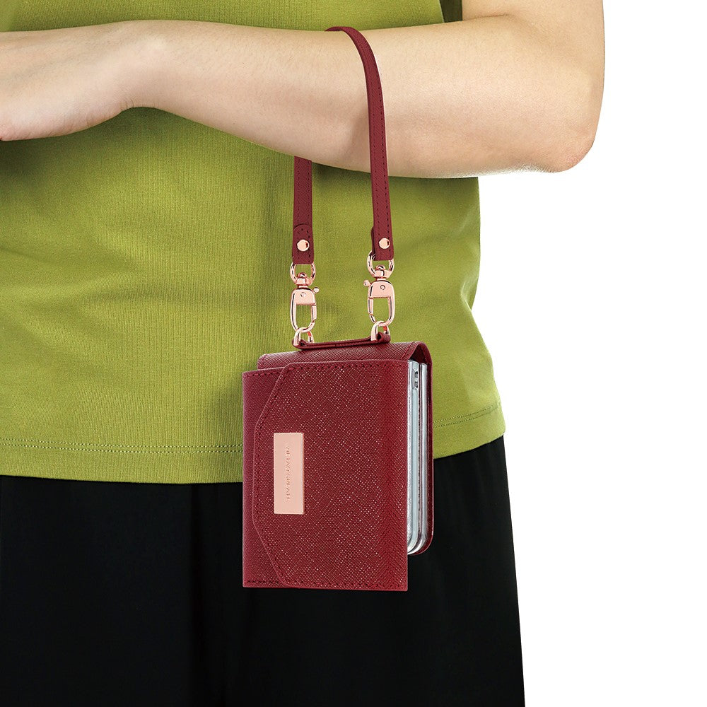 For Samsung Galaxy Z Flip7 5G Wallet Case PU + PC Shockproof Phone Cover with Wrist Strap - Red