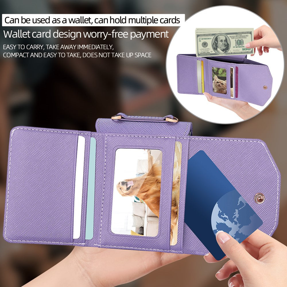 For Samsung Galaxy Z Flip7 5G Wallet Case PU + PC Shockproof Phone Cover with Wrist Strap - Purple