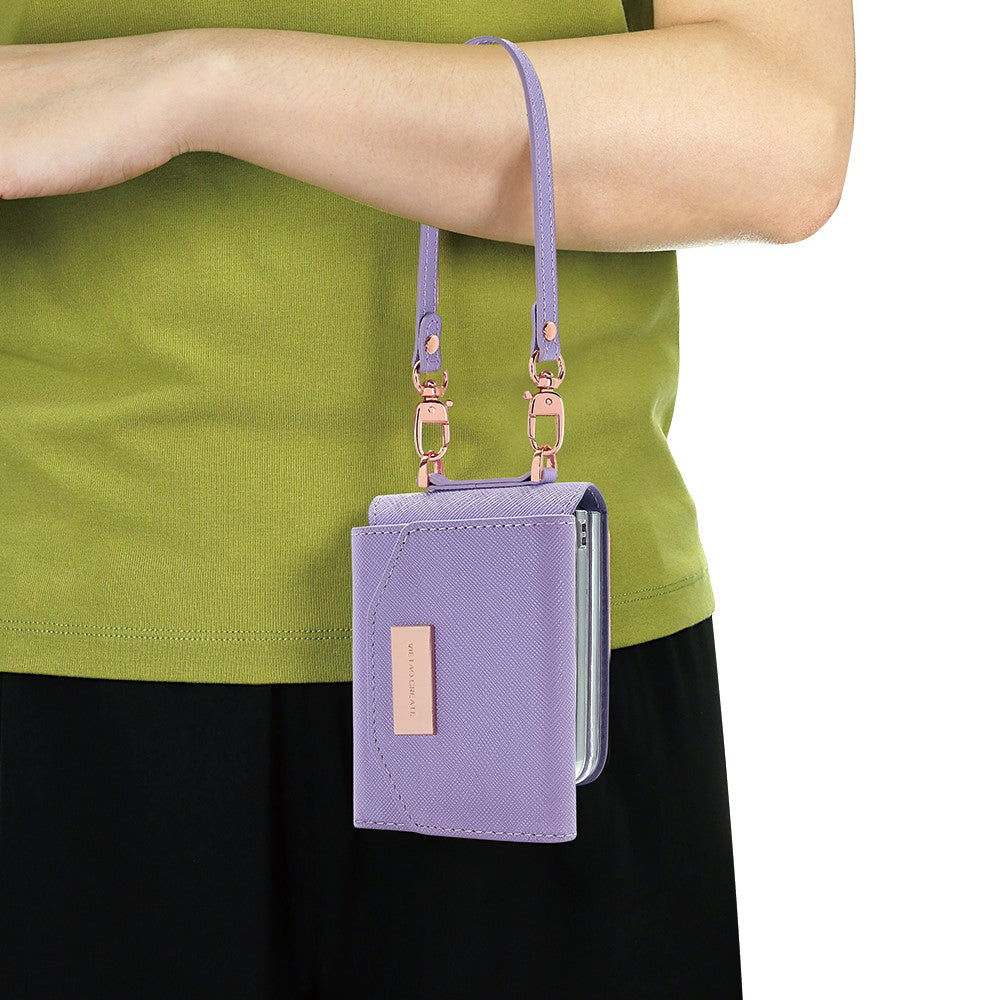 For Samsung Galaxy Z Flip7 5G Wallet Case PU + PC Shockproof Phone Cover with Wrist Strap - Purple