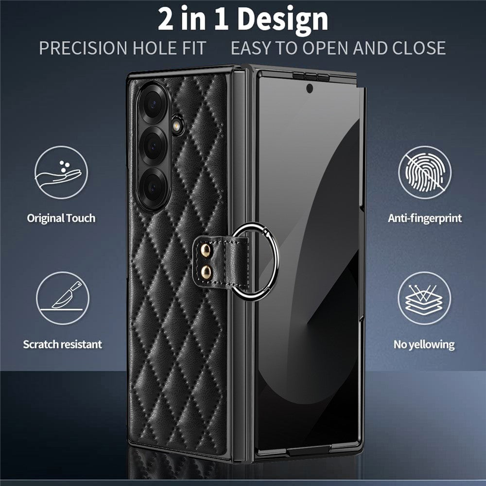 For Samsung Galaxy Z Fold7 5G Case Rhombus Grid Phone Cover with Tempered Glass Film - Blue