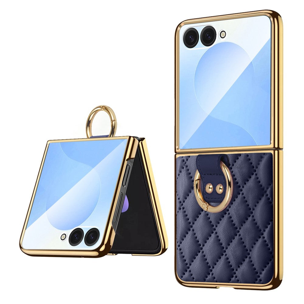 For Samsung Galaxy Z Flip7 5G Case Rhombus Grid Phone Cover with Tempered Glass Film - Blue
