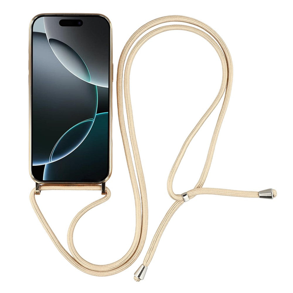 For iPhone 17 Pro Max Case Compatible with MagSafe Electroplating Edge TPU Phone Cover with Screen Film / Shoulder Strap - Gold