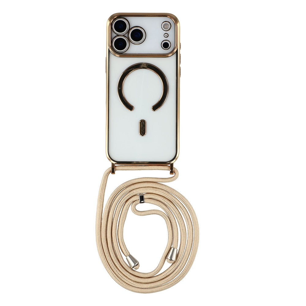 For iPhone 17 Pro Max Case Compatible with MagSafe Electroplating Edge TPU Phone Cover with Shoulder Strap - Gold