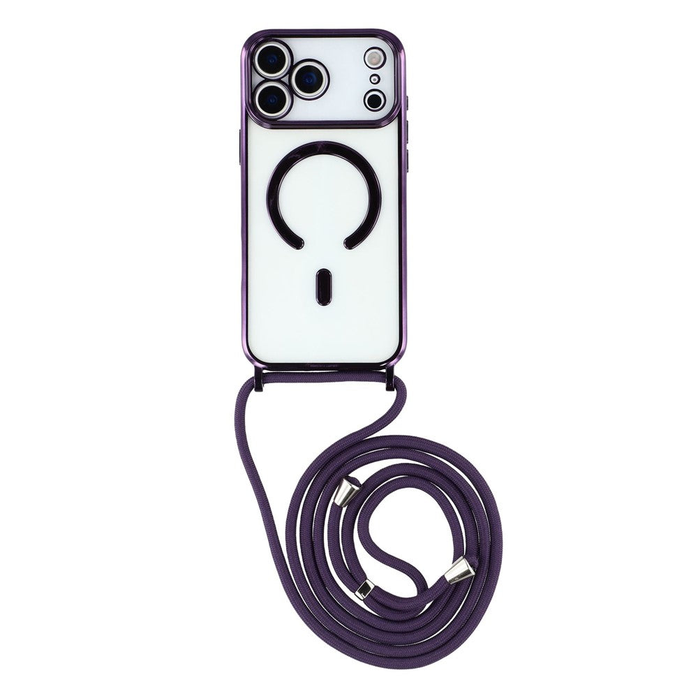 For iPhone 17 Pro Max Case Compatible with MagSafe Electroplating Edge TPU Phone Cover with Shoulder Strap - Purple