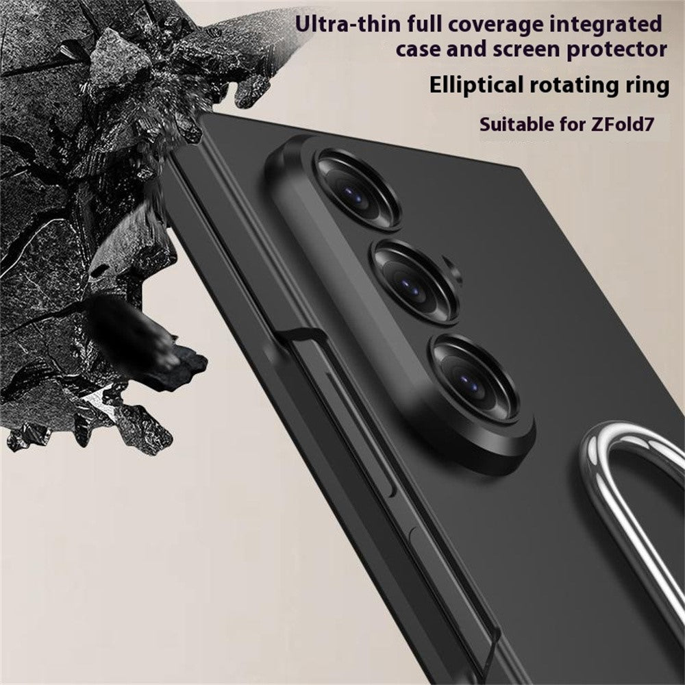 GKK For Samsung Galaxy Z Fold7 5G Case Oval Kickstand Hard PC Phone Back Cover with Small Film - Titanium Grey