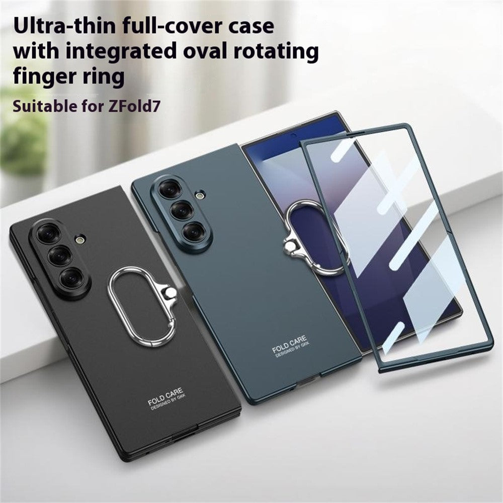 GKK For Samsung Galaxy Z Fold7 5G Case Oval Kickstand Hard PC Phone Back Cover with Small Film - Titanium Grey