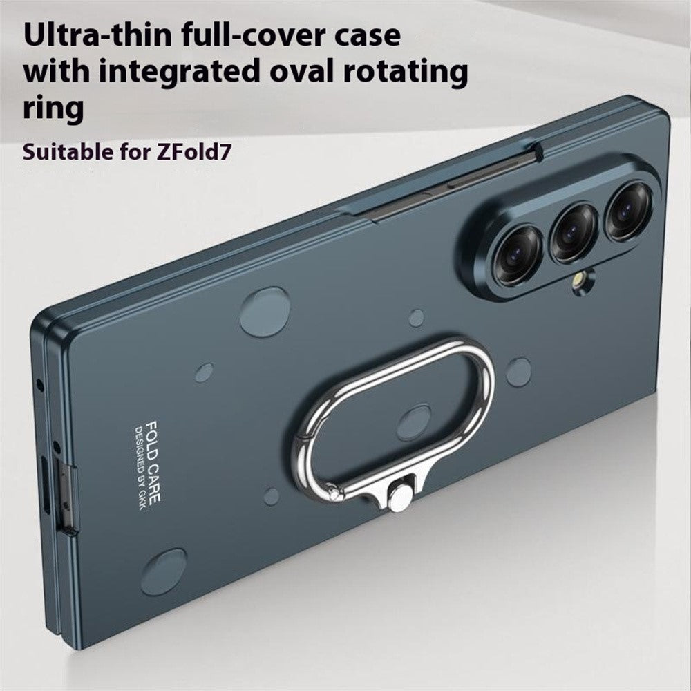 GKK For Samsung Galaxy Z Fold7 5G Case Oval Kickstand Hard PC Phone Back Cover with Small Film - Titanium Grey