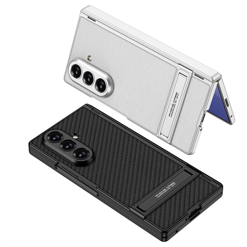 GKK For Samsung Galaxy Z Fold7 5G Kickstand Case Hinge Protection PU PC Tempered Glass Phone Cover - Blue