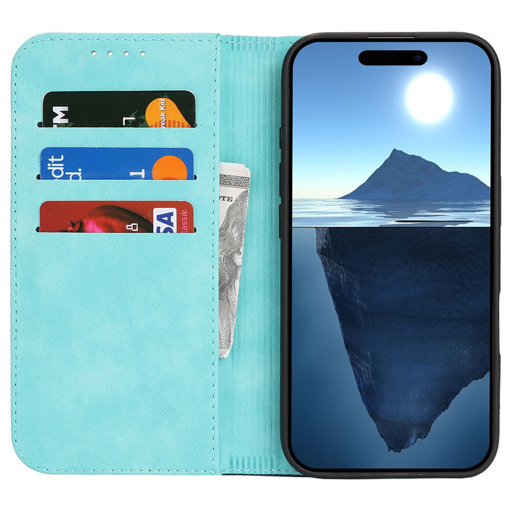 For iPhone 17 Pro Max Case Calf Texture 3 Card Slots Color Splicing Leather Phone Cover - Light Blue+Dark Blue