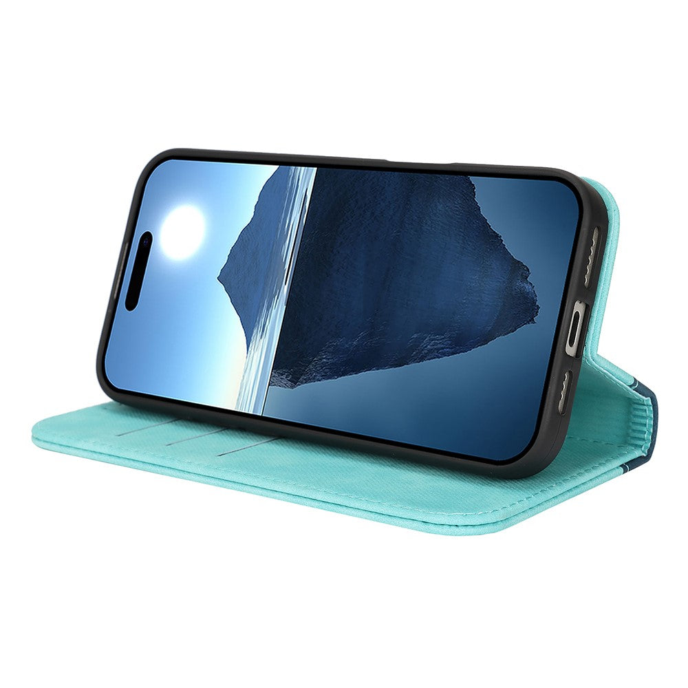 For iPhone 17 Pro Max Case Calf Texture 3 Card Slots Color Splicing Leather Phone Cover - Light Blue+Dark Blue