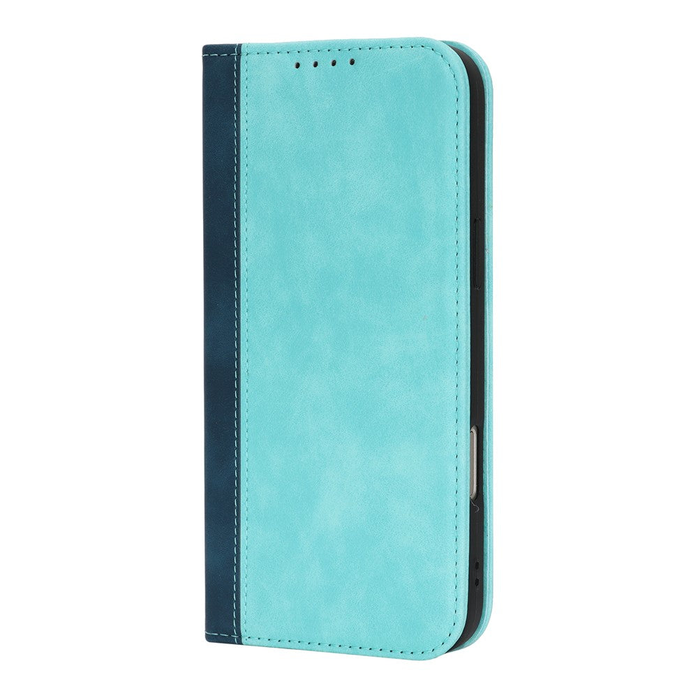 For iPhone 17 Pro Max Case Calf Texture 3 Card Slots Color Splicing Leather Phone Cover - Light Blue+Dark Blue