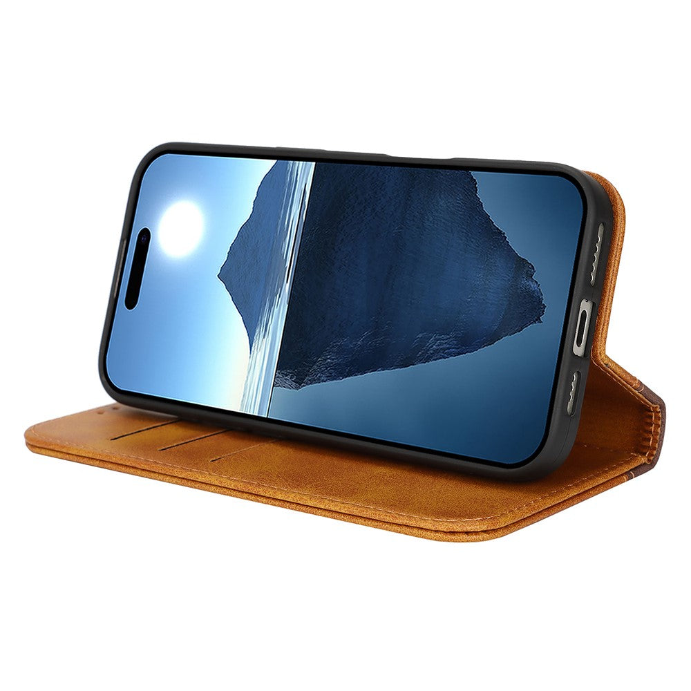 For iPhone 17 Pro Max Case Calf Texture 3 Card Slots Color Splicing Leather Phone Cover - Yellow+Brown