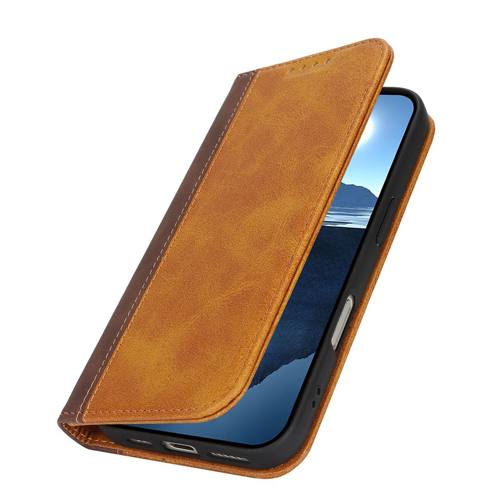 For iPhone 17 Pro Max Case Calf Texture 3 Card Slots Color Splicing Leather Phone Cover - Yellow+Brown