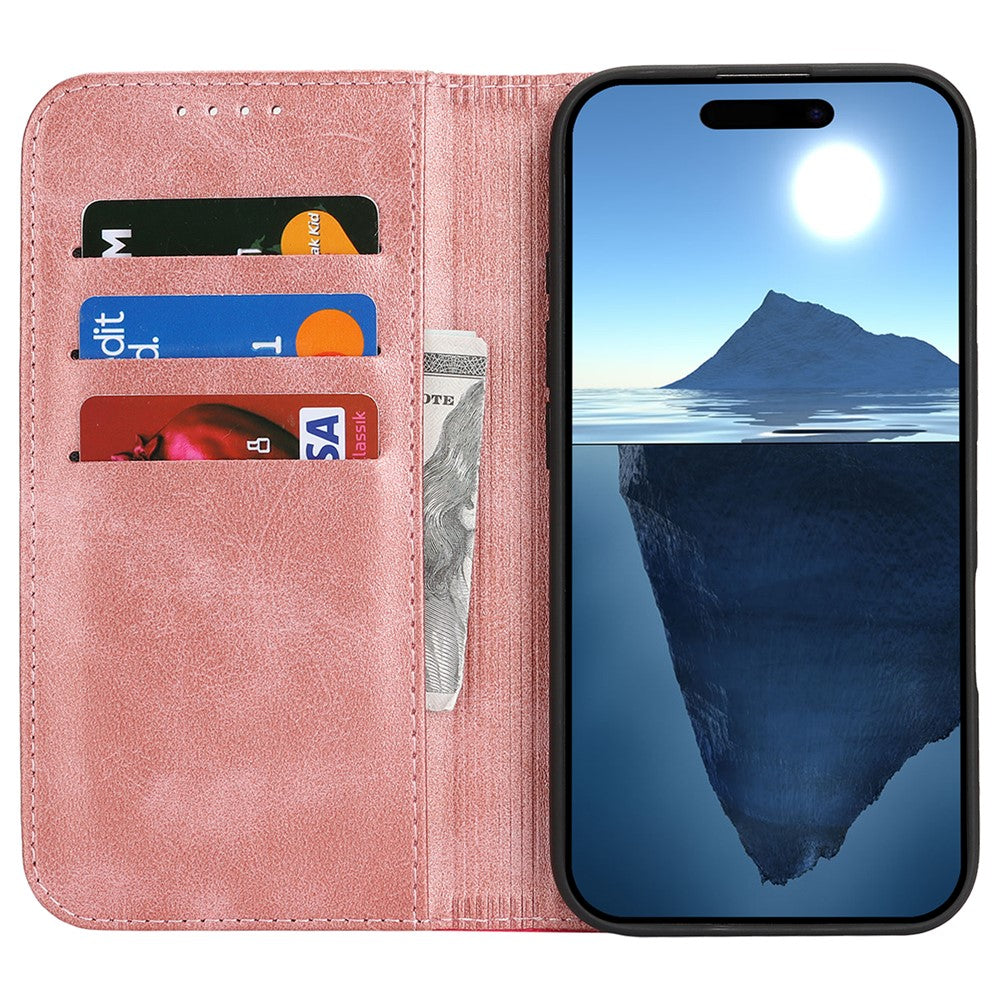 For iPhone 17 Pro Max Case Calf Texture 3 Card Slots Color Splicing Leather Phone Cover - Rose Gold+Rose