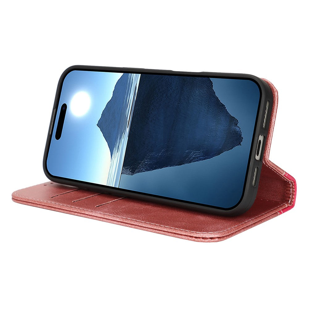 For iPhone 17 Pro Max Case Calf Texture 3 Card Slots Color Splicing Leather Phone Cover - Rose Gold+Rose